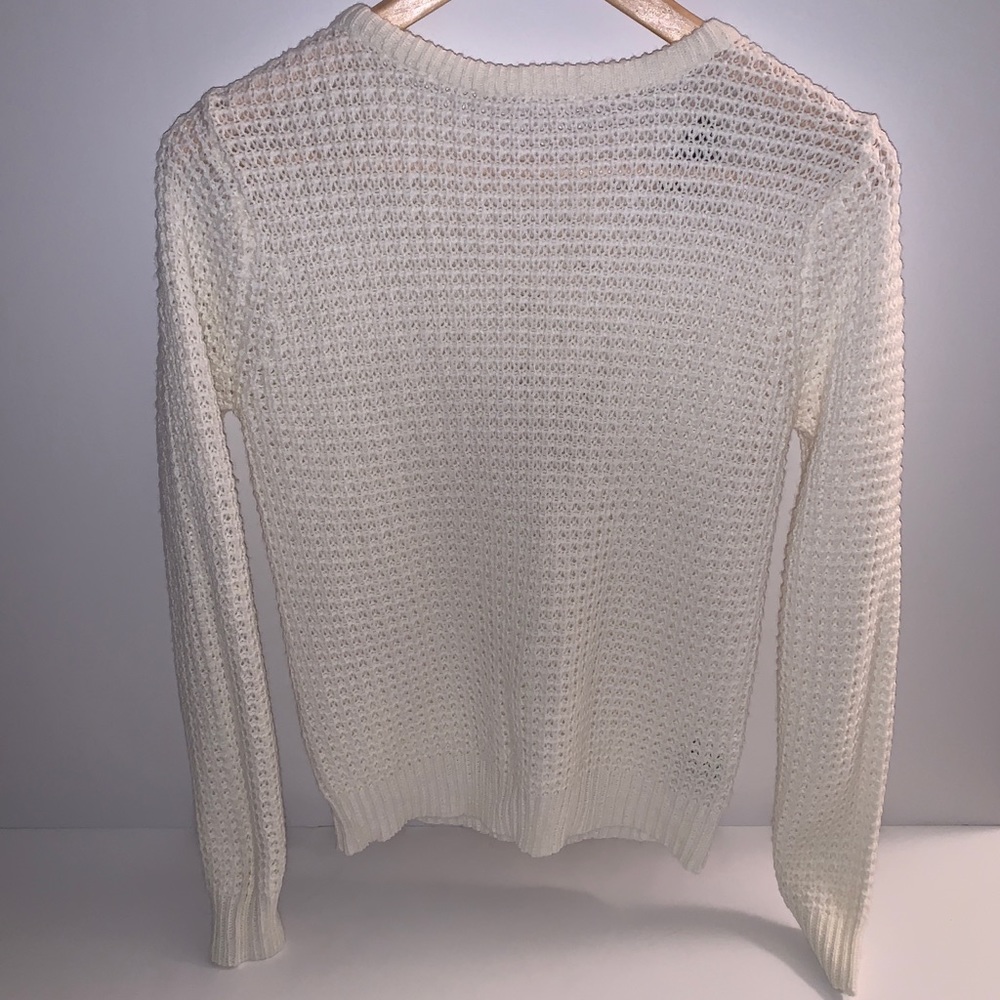 Ambiance Apparel Cream Knit Sweater Textured Pullover Coastal Minimalist Sz Sm